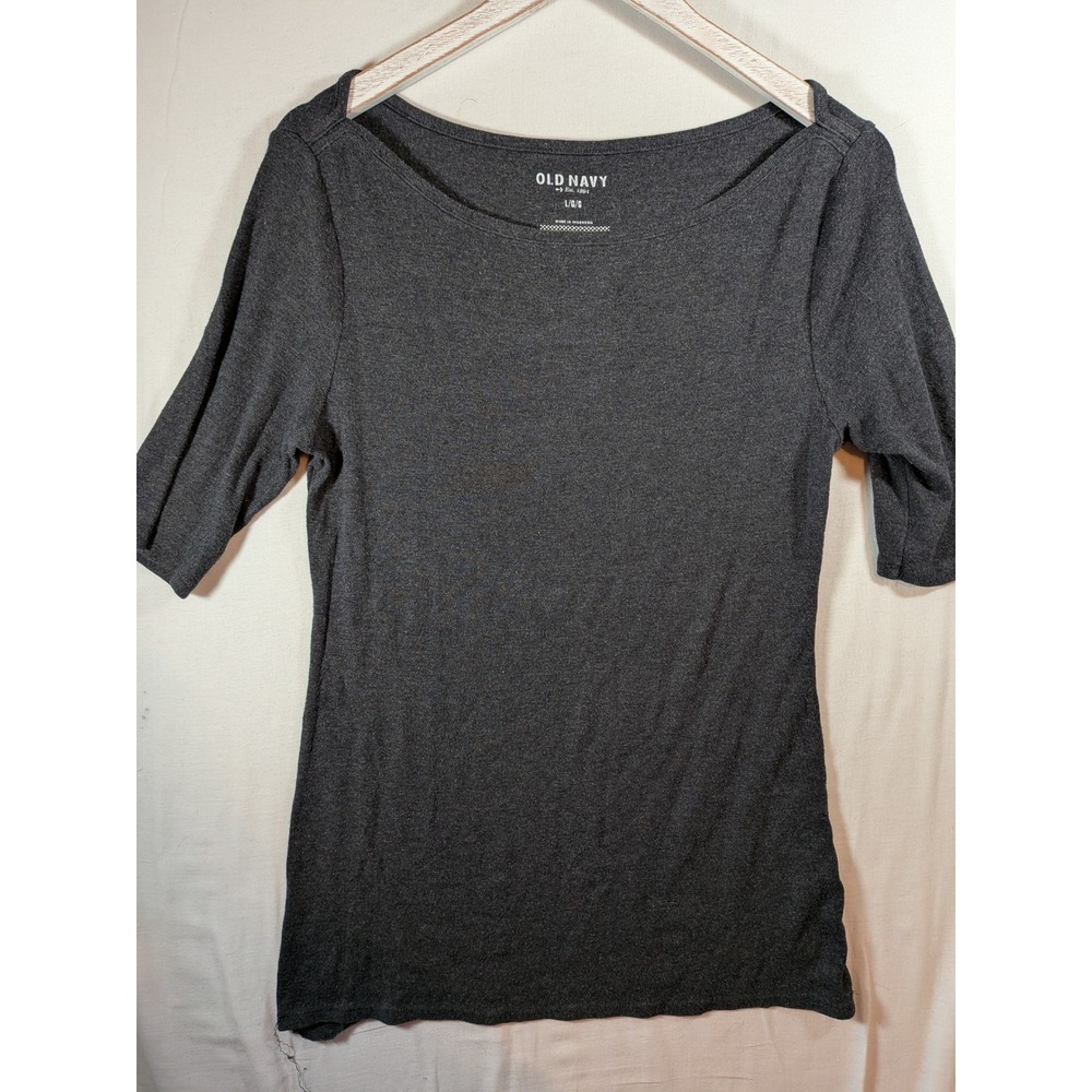 Old Navy Womens Large Charcoal Gray Heather Boat Neck Elbow Sleeve T-Shirt Top